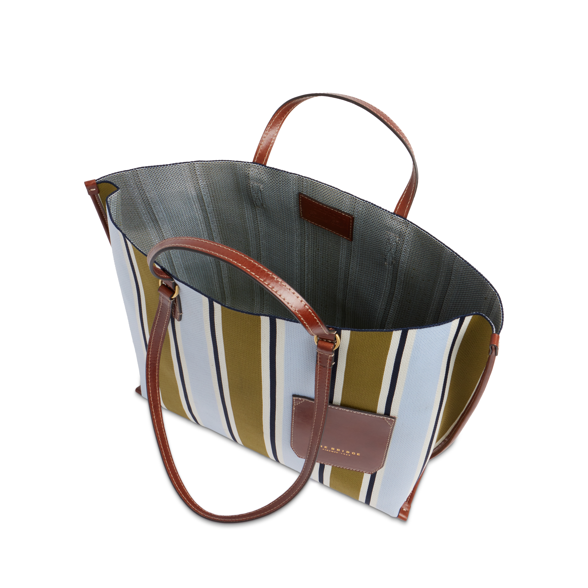 the-bridge-luna-ss26-shopper-donna-in-pelle-e-tessuto-riga-multicolor-marrone image 4