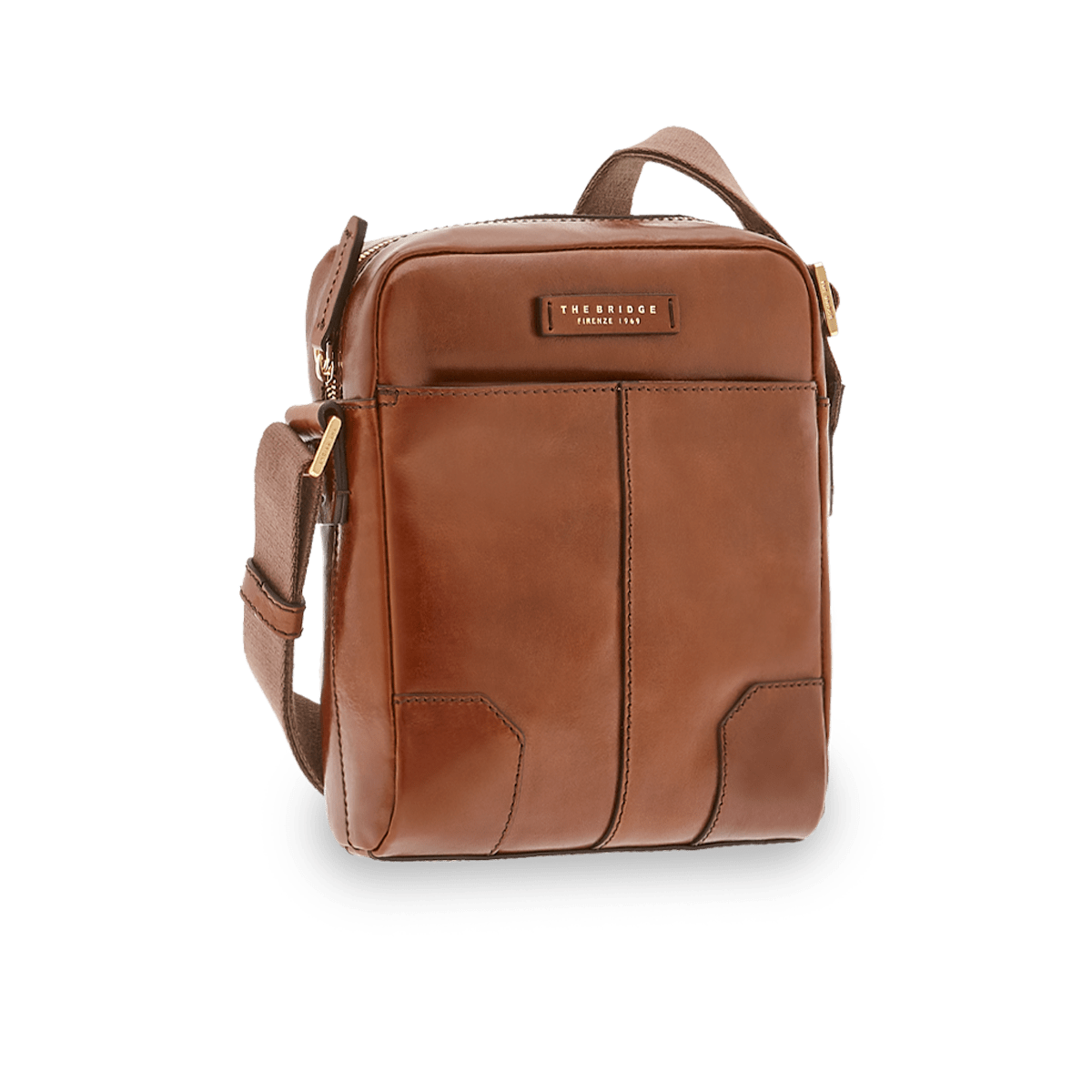 the-bridge-borsello-uomo-in-pelle-marrone-oro-a-una-zip image 1