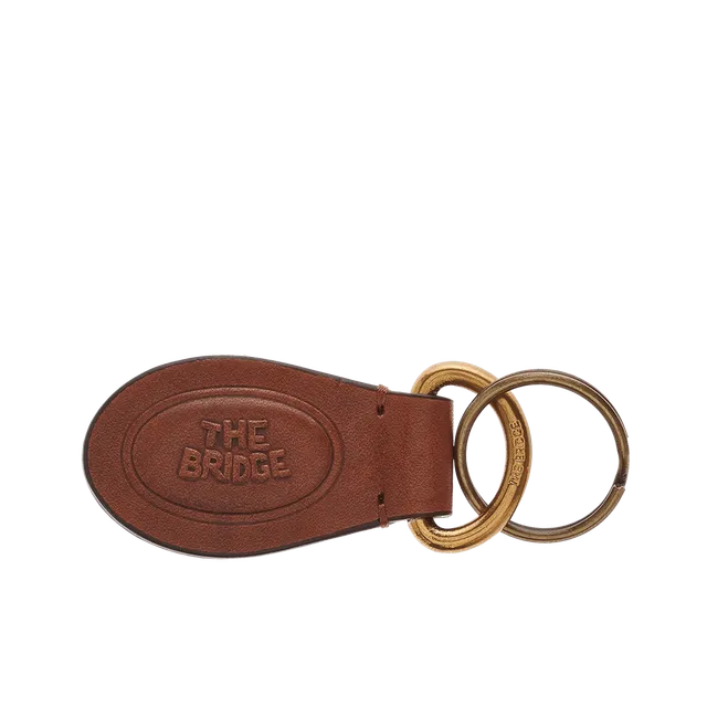the-bridge-portachiavi-uomo-in-pelle-marrone-oro-con-anello image 1