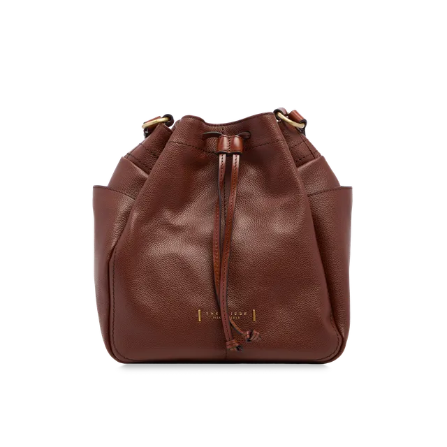 the-bridge-letizia-borsa-secchiello-in-pelle-con-tasche-laterali-marrone-oro image 1