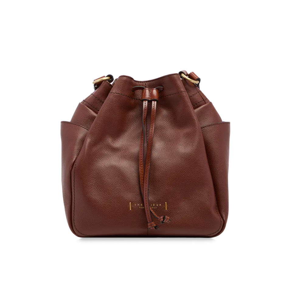 the-bridge-letizia-borsa-secchiello-in-pelle-con-tasche-laterali-marrone-oro image 1