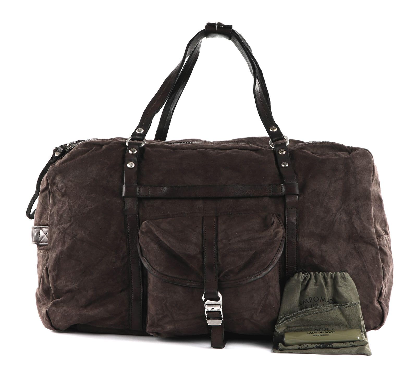 campomaggi-saturno-weekend-bag-canvas-e-pelle-militare-moro-siena image 2