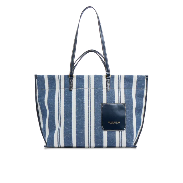 the-bridge-luna-ss26-shopper-in-pelle-e-tessuto-blu-naturale-oro image 1