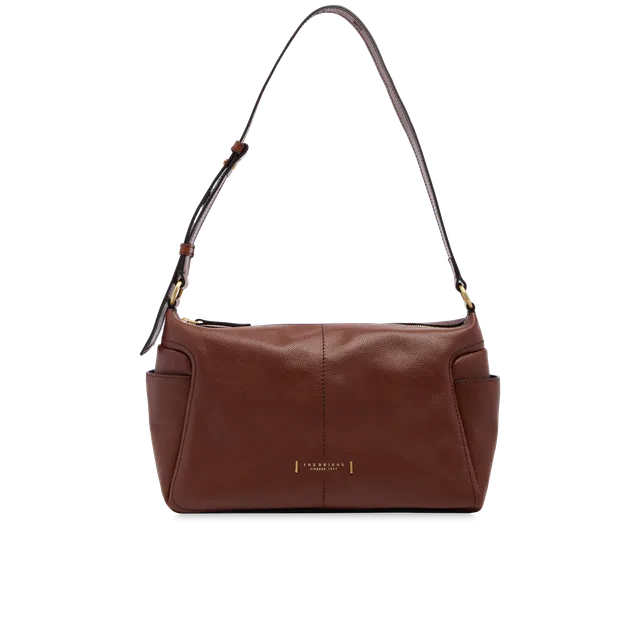 the-bridge-letizia-ss26-borsa-tracolla-in-pelle-con-tasche-laterali-marrone-oro image 1