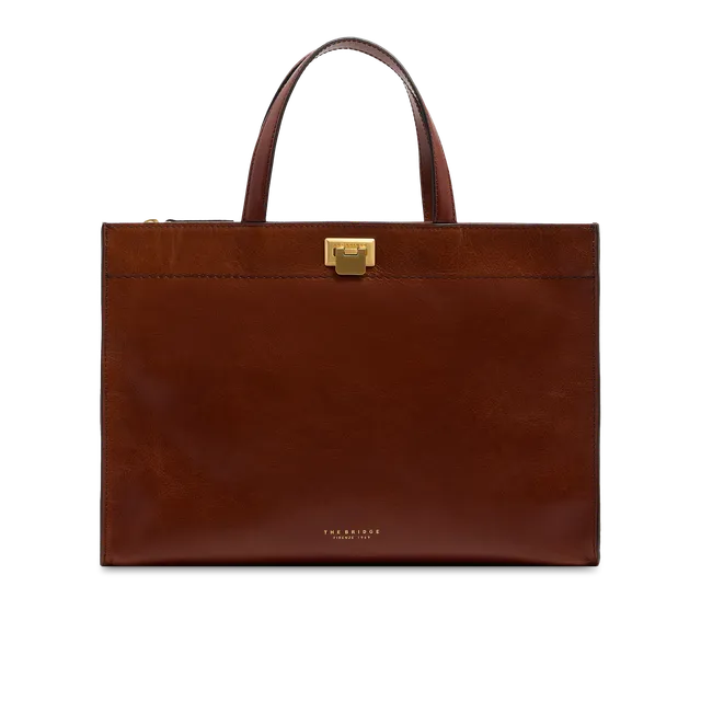 the-bridge-leila-borsa-a-mano-in-pelle-con-tracolla-removibile-marrone-oro image 1