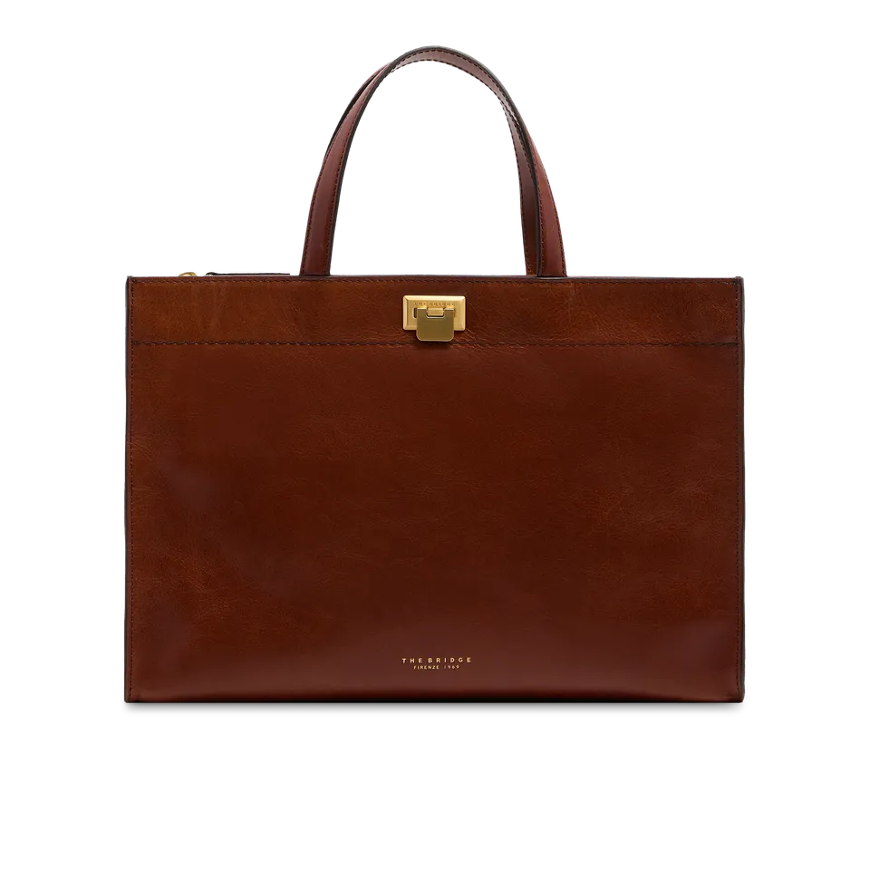 the-bridge-leila-borsa-a-mano-in-pelle-con-tracolla-removibile-marrone-oro image 1
