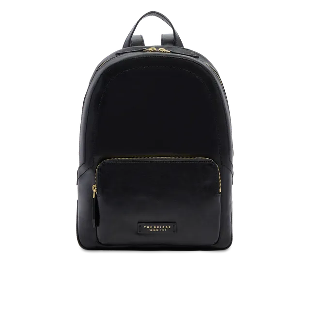 the-bridge-larissa-ss26-zaino-donna-in-pelle-con-tasca-frontale-nero-oro image 1