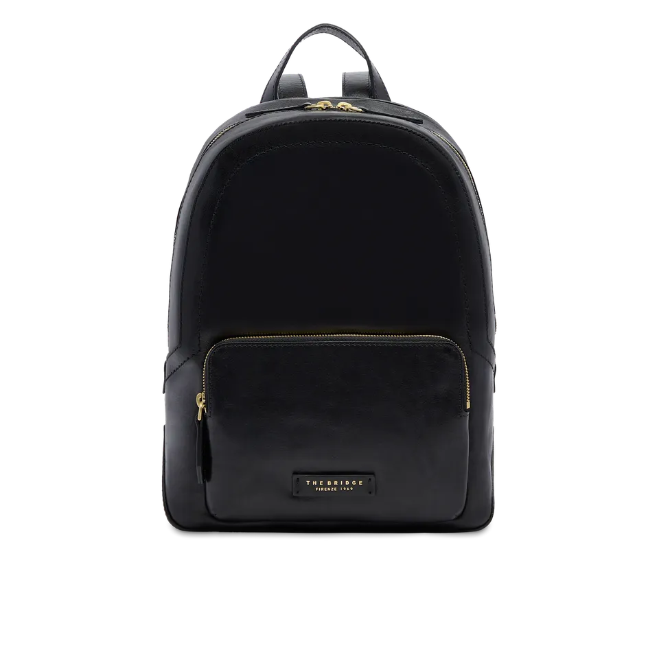 the-bridge-larissa-ss26-zaino-donna-in-pelle-con-tasca-frontale-nero-oro image 1