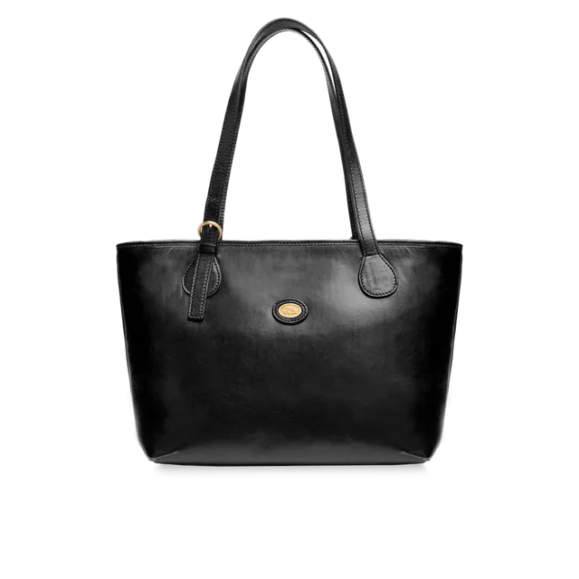 the-bridge-borsa-shopper-donna-in-pelle-bovina-con-zip-nero-oro image 1