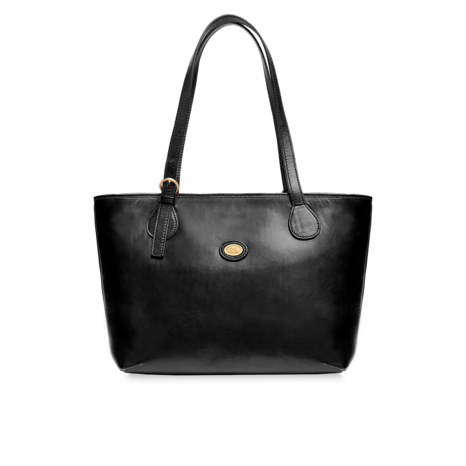 the-bridge-borsa-shopper-donna-in-pelle-bovina-con-zip-nero-oro image 1