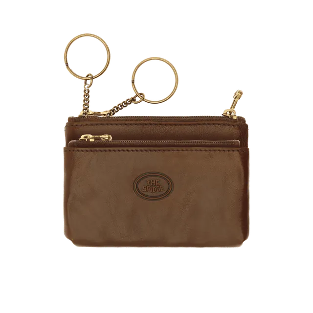 the-bridge-portachiavi-in-pelle-marrone-oro-due-scomparti-zip image 1