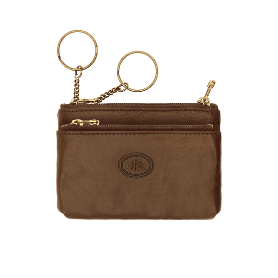 the-bridge-portachiavi-in-pelle-marrone-oro-due-scomparti-zip image 1