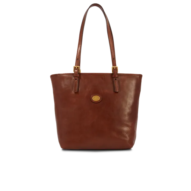 the-bridge-borsa-shopper-donna-pelle-marrone-oro-con-zip image 1