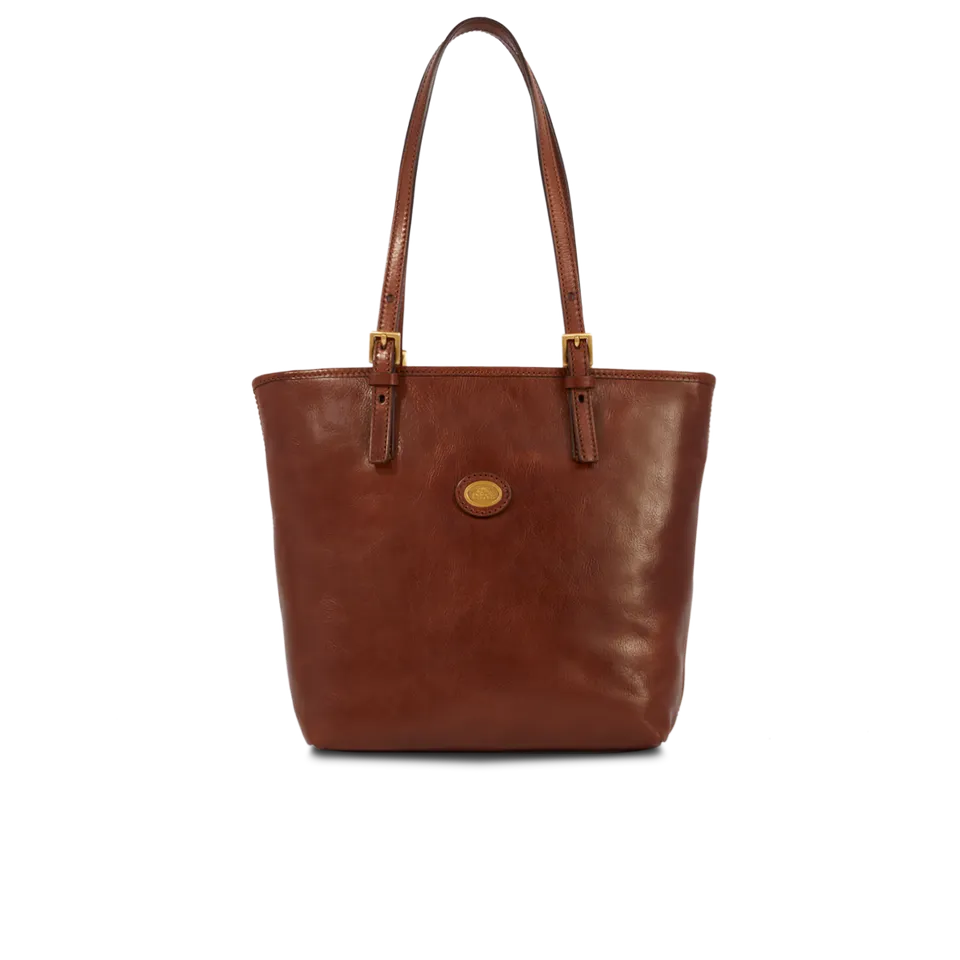 the-bridge-borsa-shopper-donna-pelle-marrone-oro-con-zip image 1