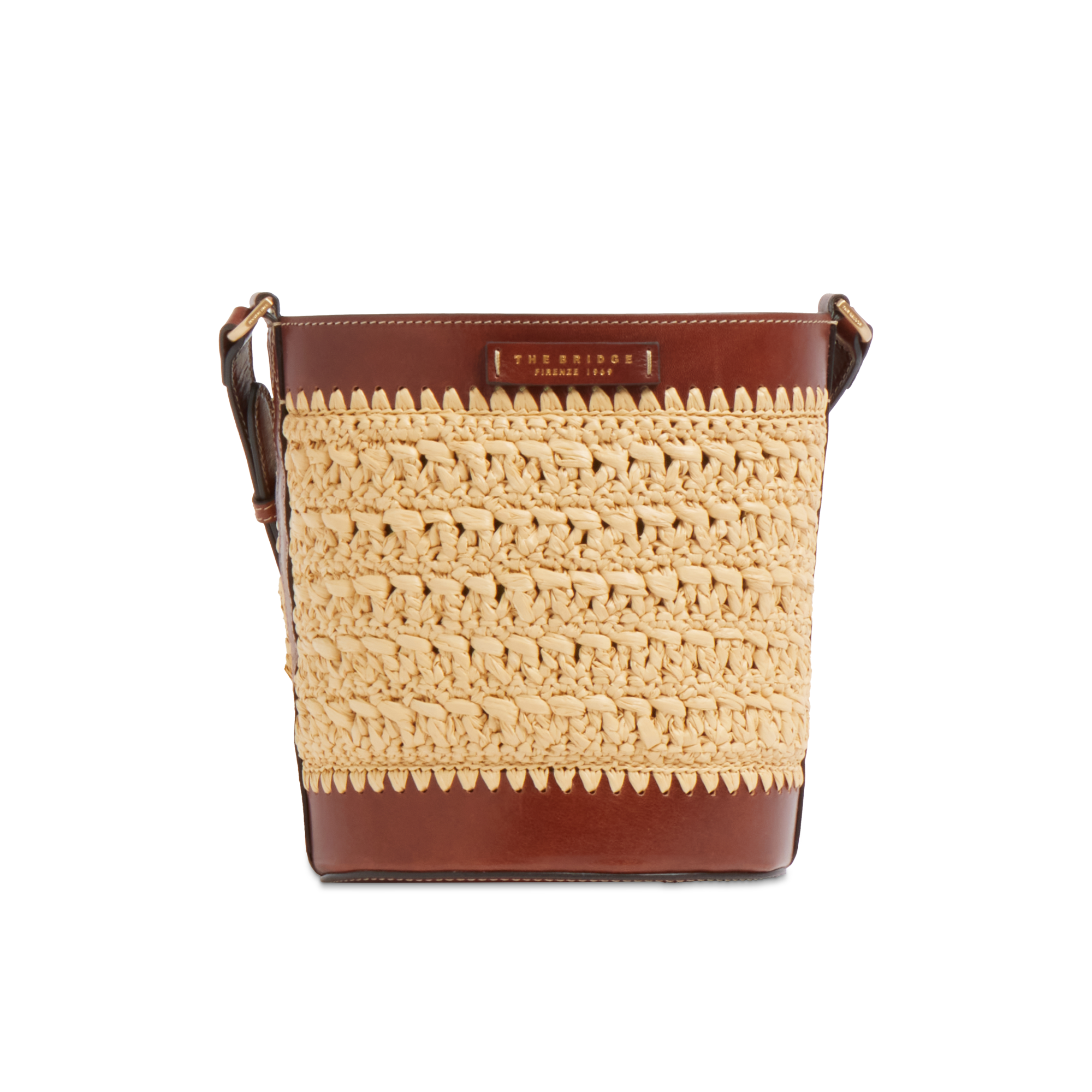 the-bridge-luna-borsa-secchiello-pelle-e-rafia-marrone image 1