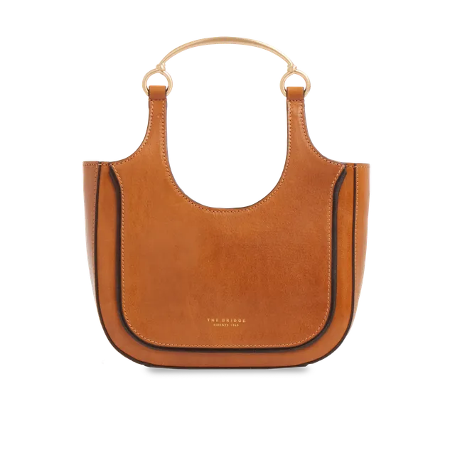 the-bridge-luce-borsa-hobo-mini-in-pelle-cognac-oro-con-manico-gioiello image 1