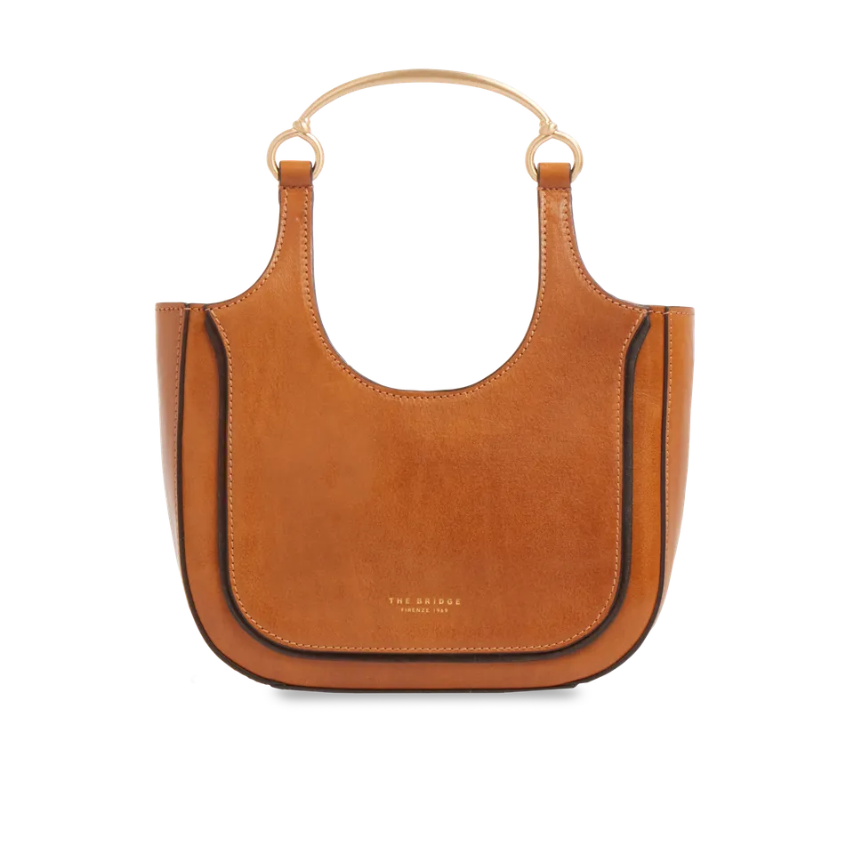 the-bridge-luce-borsa-hobo-mini-in-pelle-cognac-oro-con-manico-gioiello image 1