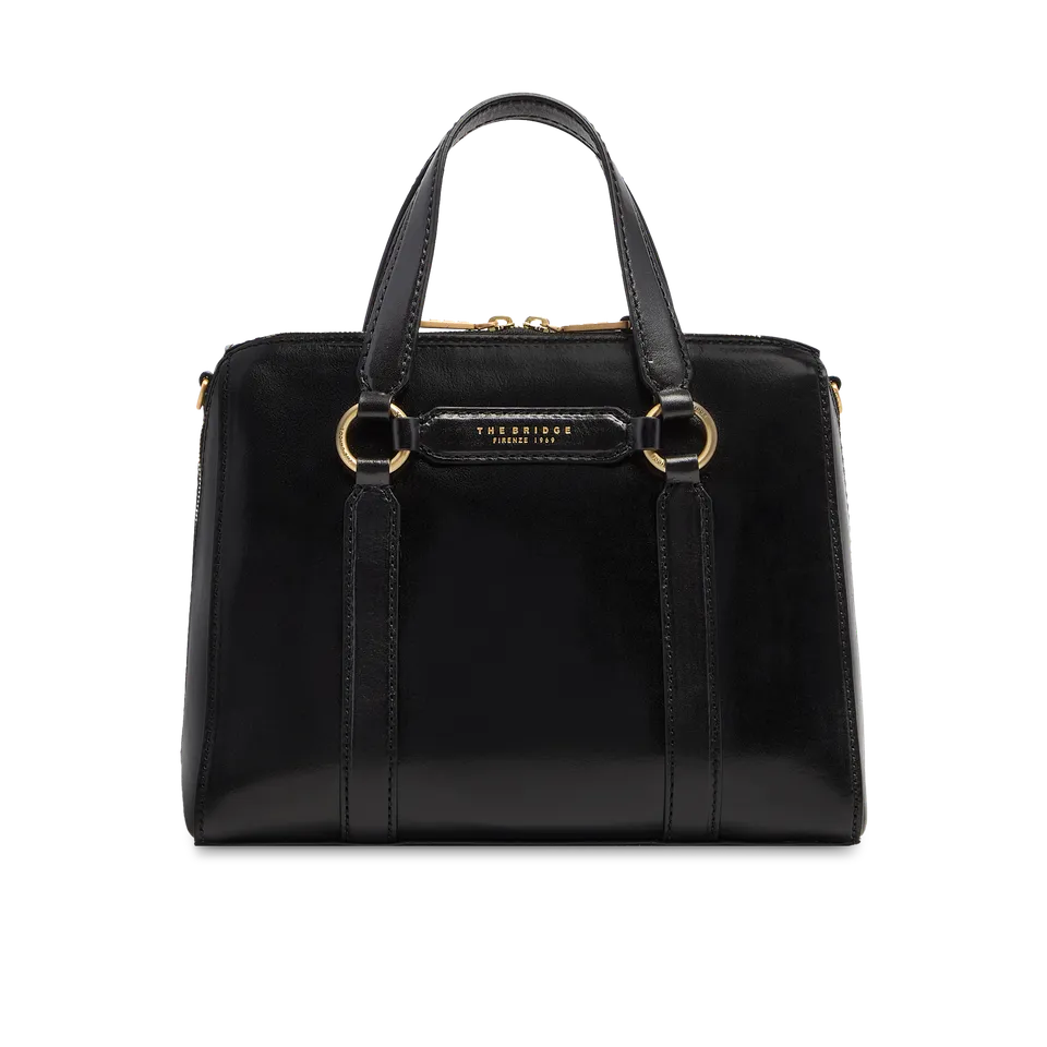 the-bridge-laura-borsa-grande-a-mano-in-pelle-con-tracolla-nero-oro image 1