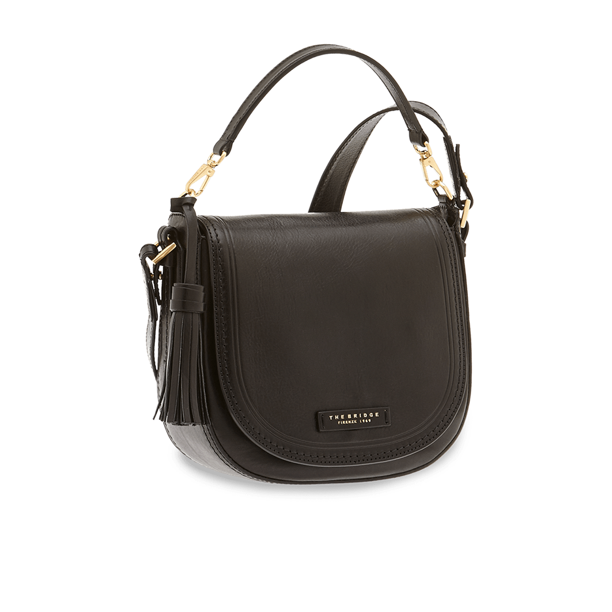 the-bridge-borsa-tracolla-pelle-con-manico-removibile-nero-oro image 1