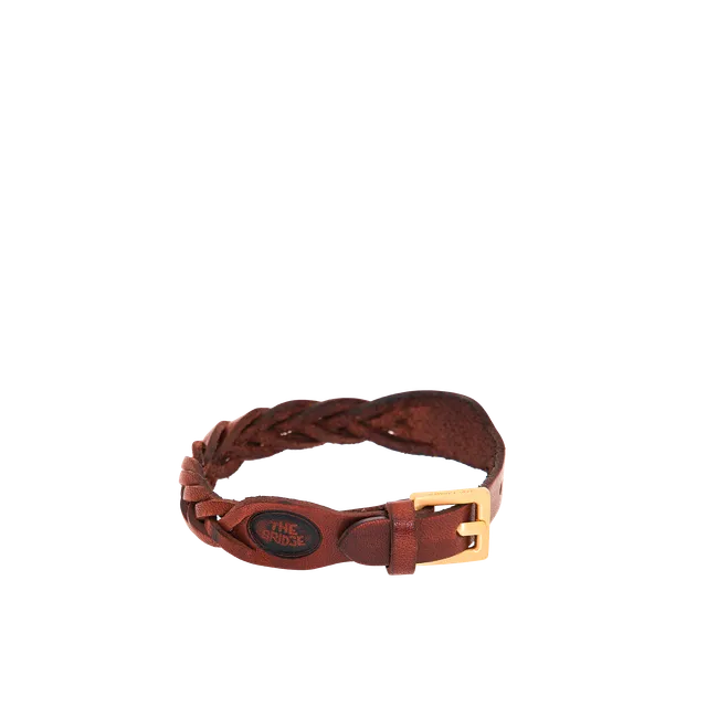the-bridge-braccialetto-in-pelle-bovina-intrecciata-marrone-oro-unisex image 1