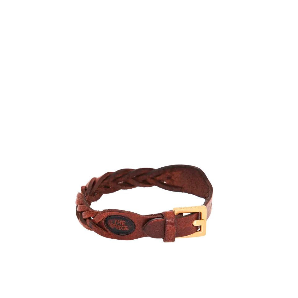the-bridge-braccialetto-in-pelle-bovina-intrecciata-marrone-oro-unisex image 1