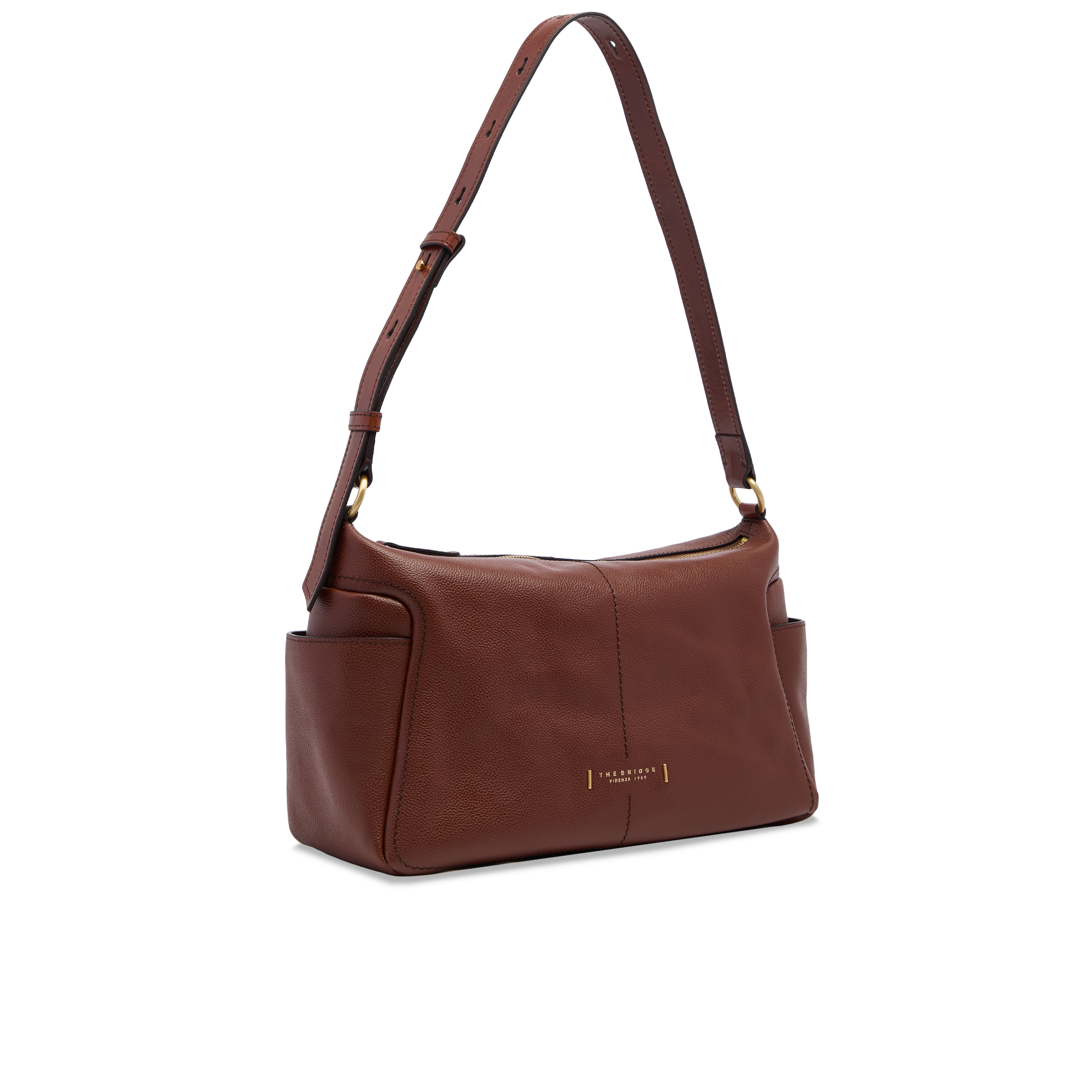 the-bridge-letizia-ss26-borsa-tracolla-in-pelle-con-tasche-laterali-marrone-oro image 2