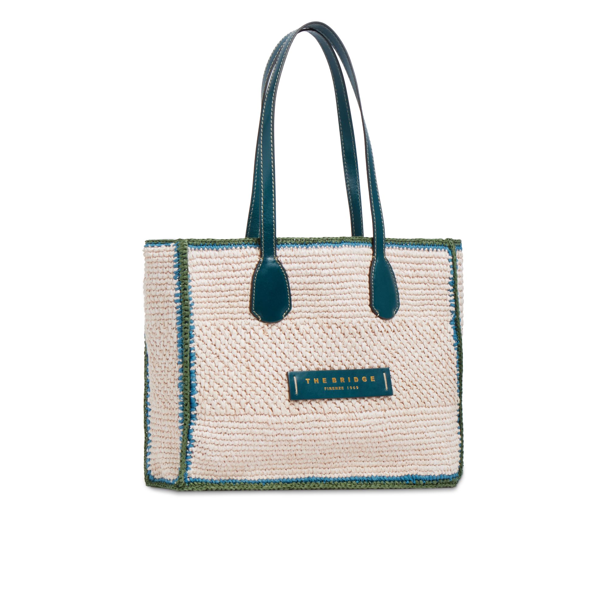 the-bridge-luna-ss26-shopper-in-pelle-e-rafia-pavone-oro image 2