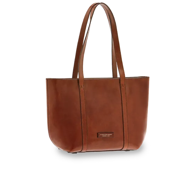 the-bridge-shopper-donna-in-pelle-marrone-oro-con-zip image 1