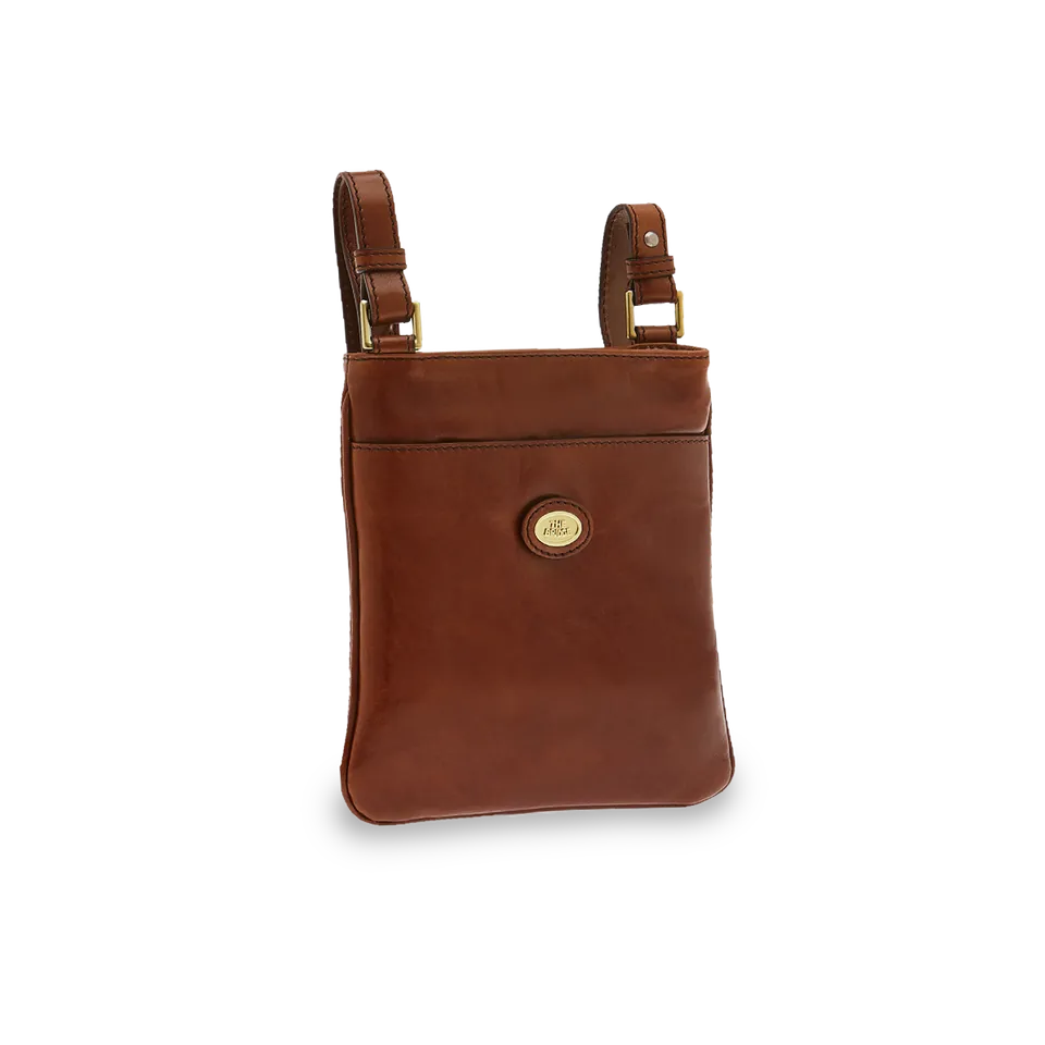 the-bridge-borsello-uomo-in-pelle-con-zip-marrone-oro image 1