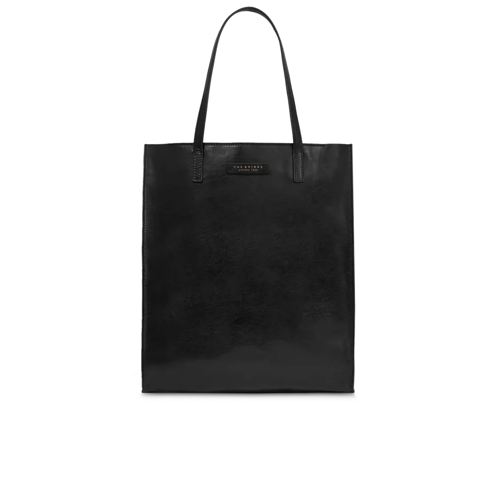 the-bridge-borsa-shopper-donna-in-pelle-mirra-nero-oro image 1