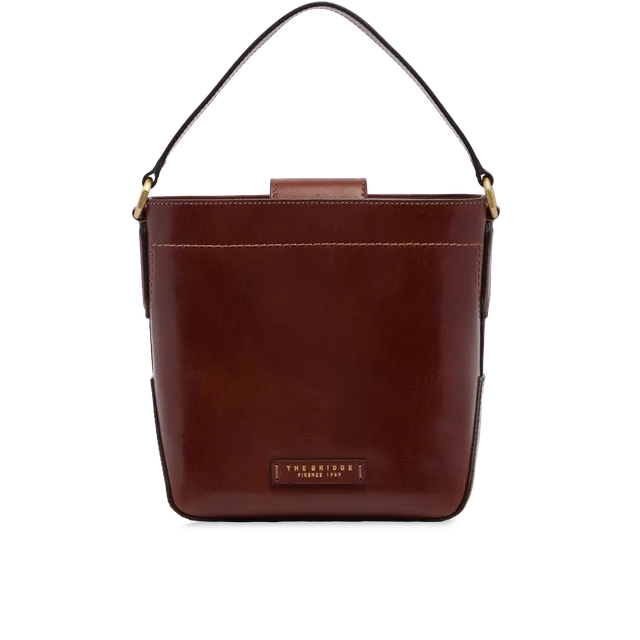 the-bridge-larissa-borsa-secchiello-in-pelle-marrone-oro-con-tracolla-e-manico image 1