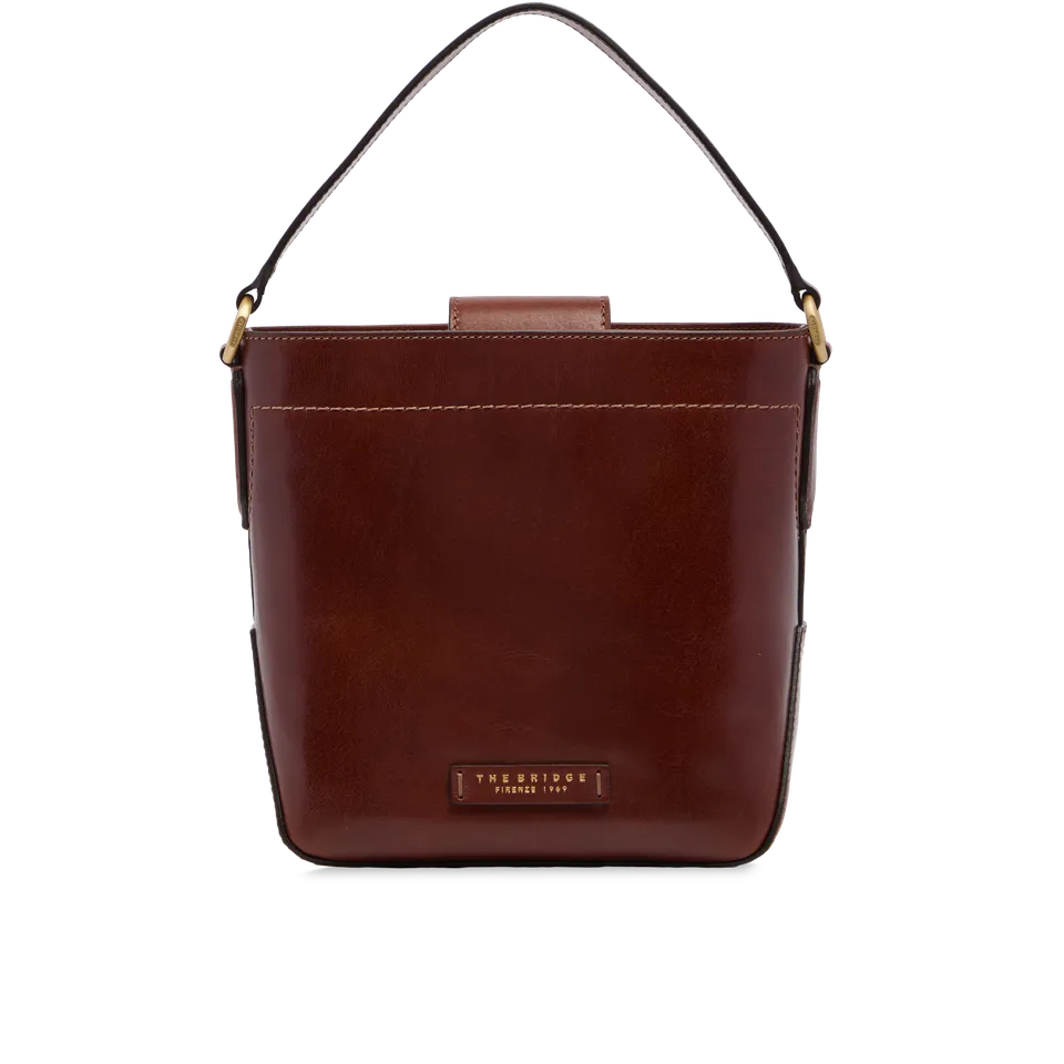 the-bridge-larissa-borsa-secchiello-in-pelle-marrone-oro-con-tracolla-e-manico image 1