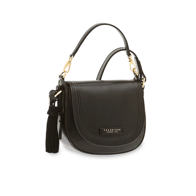 the-bridge-borsa-tracolla-donna-in-pelle-nero-oro-con-catena image 1