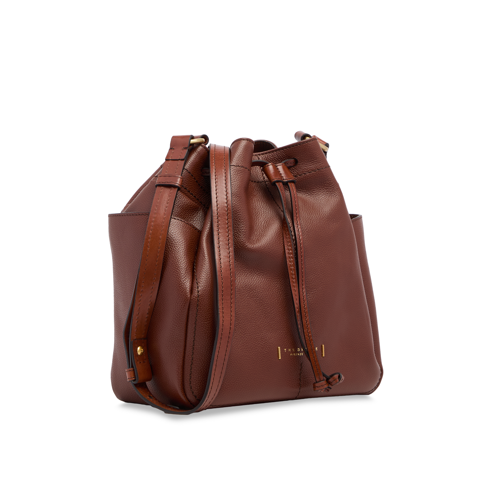 the-bridge-letizia-borsa-secchiello-in-pelle-con-tasche-laterali-marrone-oro image 2