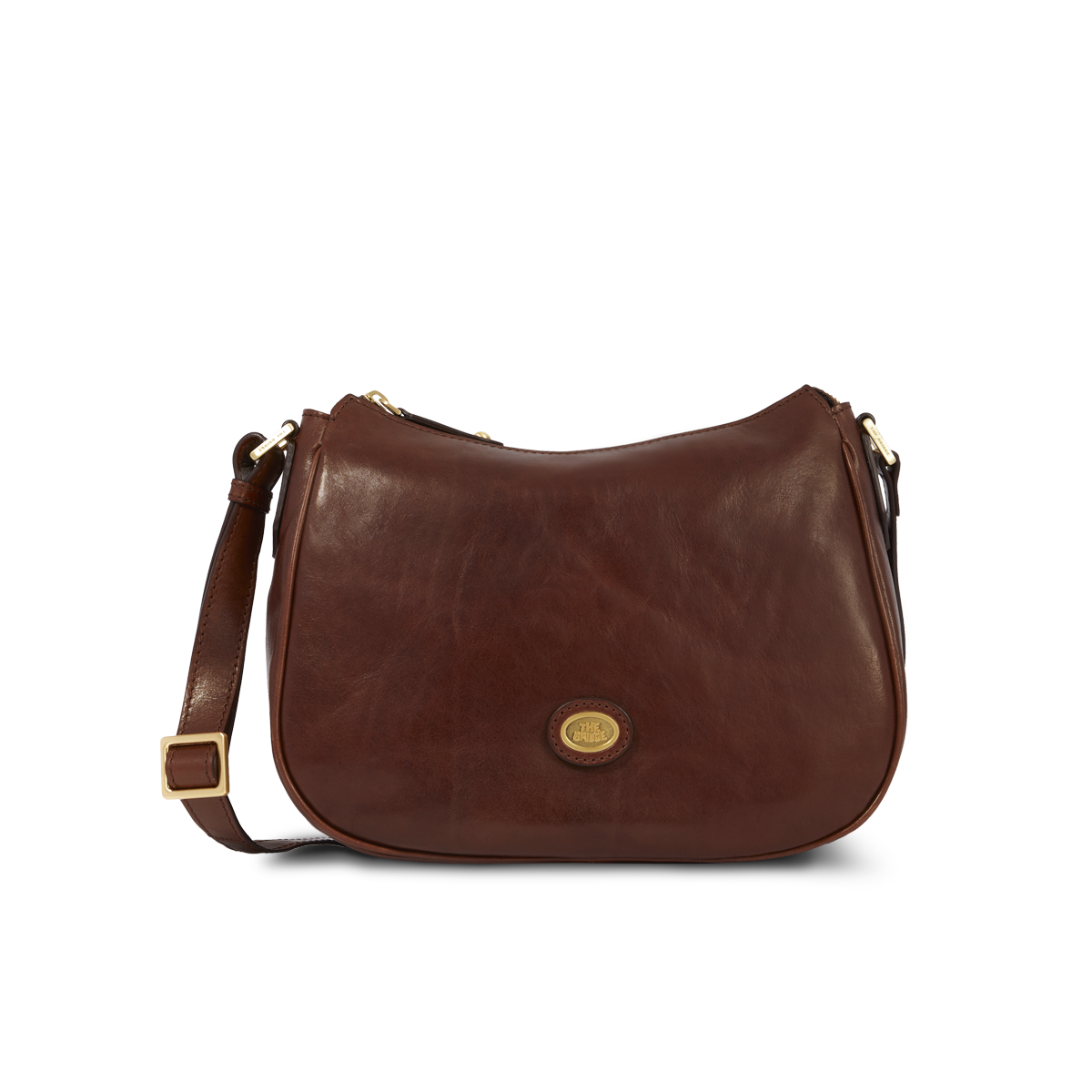 the-bridge-borsa-donna-in-pelle-con-tracolla-e-zip-marrone-oro image 1