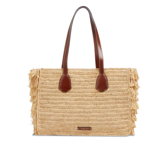 the-bridge-luna-shopper-in-pelle-e-rafia-marrone-con-oro image 1