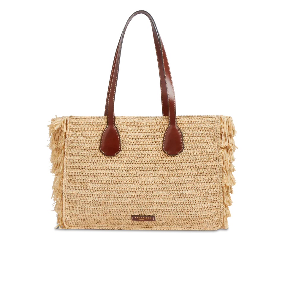 the-bridge-luna-shopper-in-pelle-e-rafia-marrone-con-oro image 1