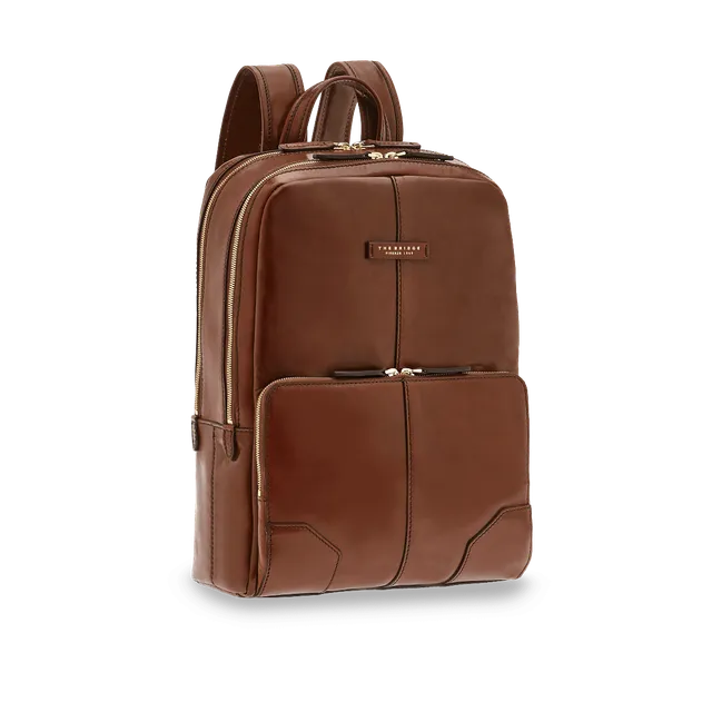the-bridge-zaino-uomo-in-pelle-porta-pc-due-zip-marrone-oro-2 image 1