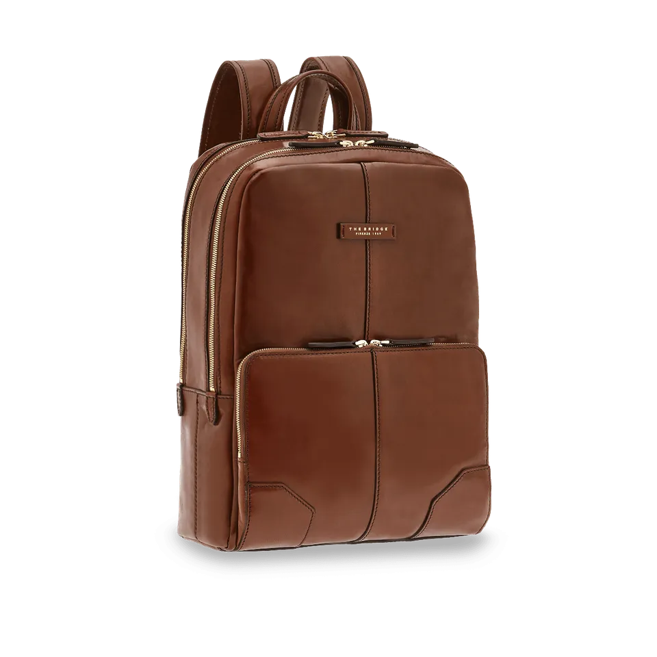 the-bridge-zaino-uomo-in-pelle-porta-pc-due-zip-marrone-oro-2 image 1