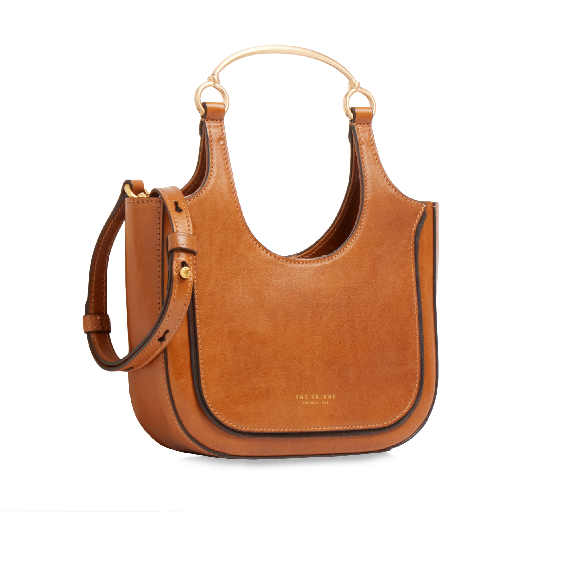 the-bridge-luce-borsa-hobo-mini-in-pelle-cognac-oro-con-manico-gioiello image 2