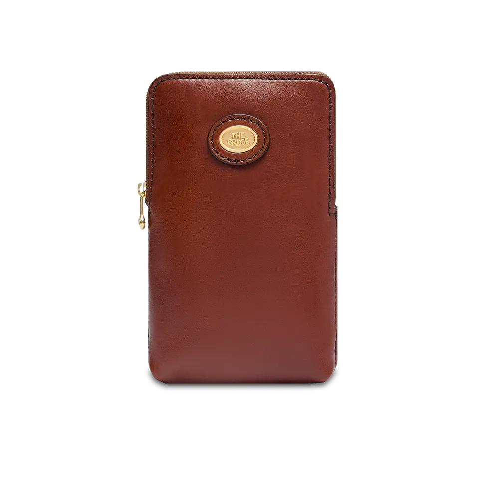 the-bridge-custodia-telefono-in-pelle-marrone-oro-special-ss26 image 1