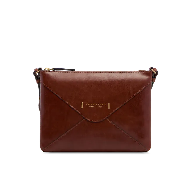the-bridge-frida-borsa-tracolla-donna-in-pelle-marrone-oro-con-zip image 1