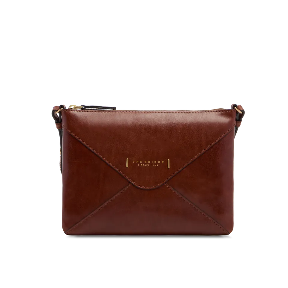the-bridge-frida-borsa-tracolla-donna-in-pelle-marrone-oro-con-zip image 1