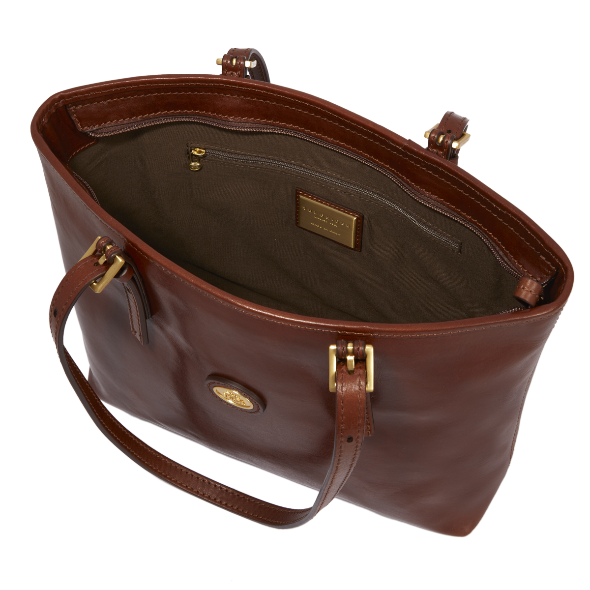 the-bridge-borsa-shopper-donna-in-pelle-marrone-oro-con-zip image 3