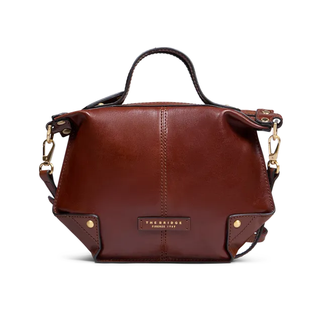 the-bridge-borsa-tracolla-s-in-pelle-marrone-oro-con-chiusura-zip image 1