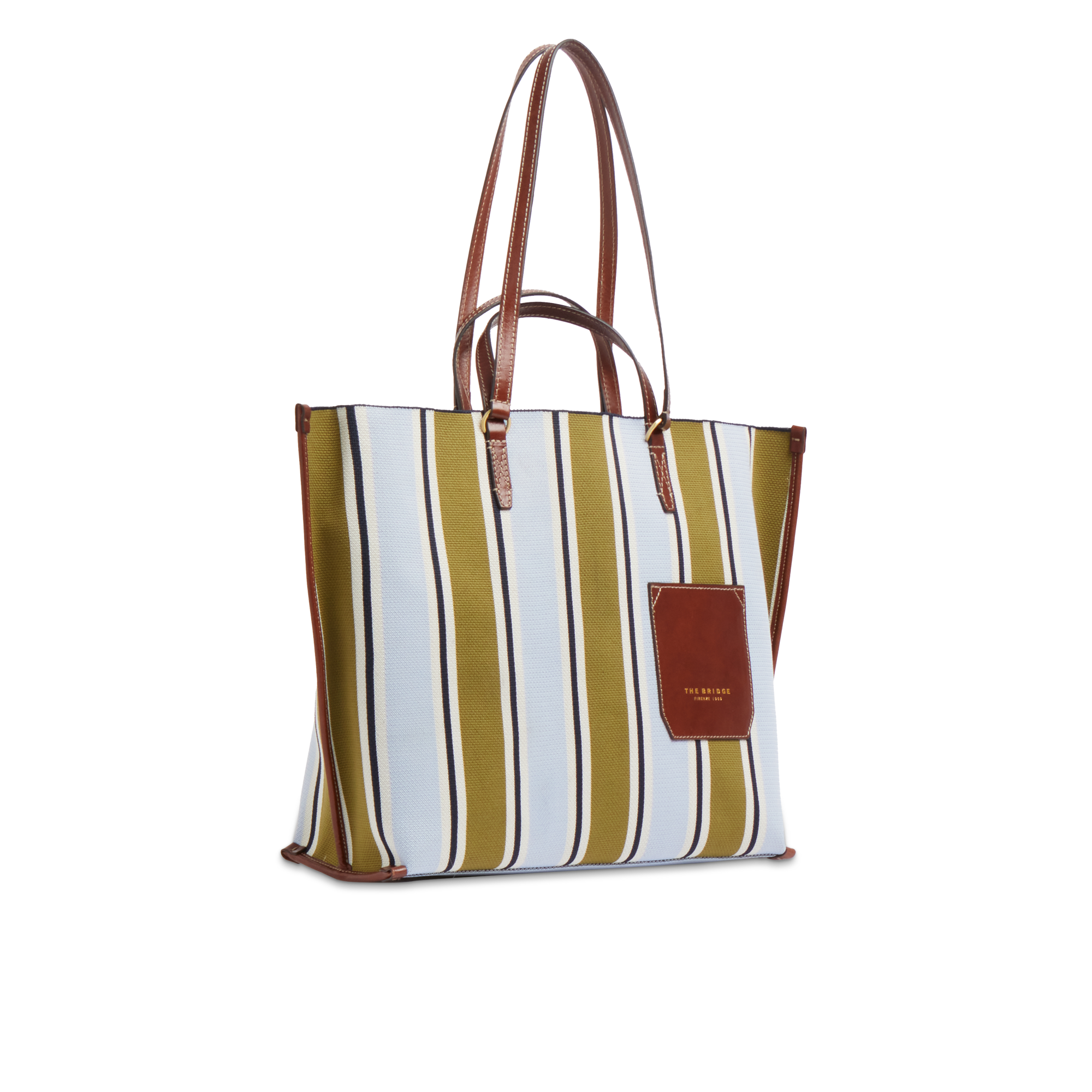 the-bridge-luna-ss26-shopper-donna-in-pelle-e-tessuto-riga-multicolor-marrone image 2