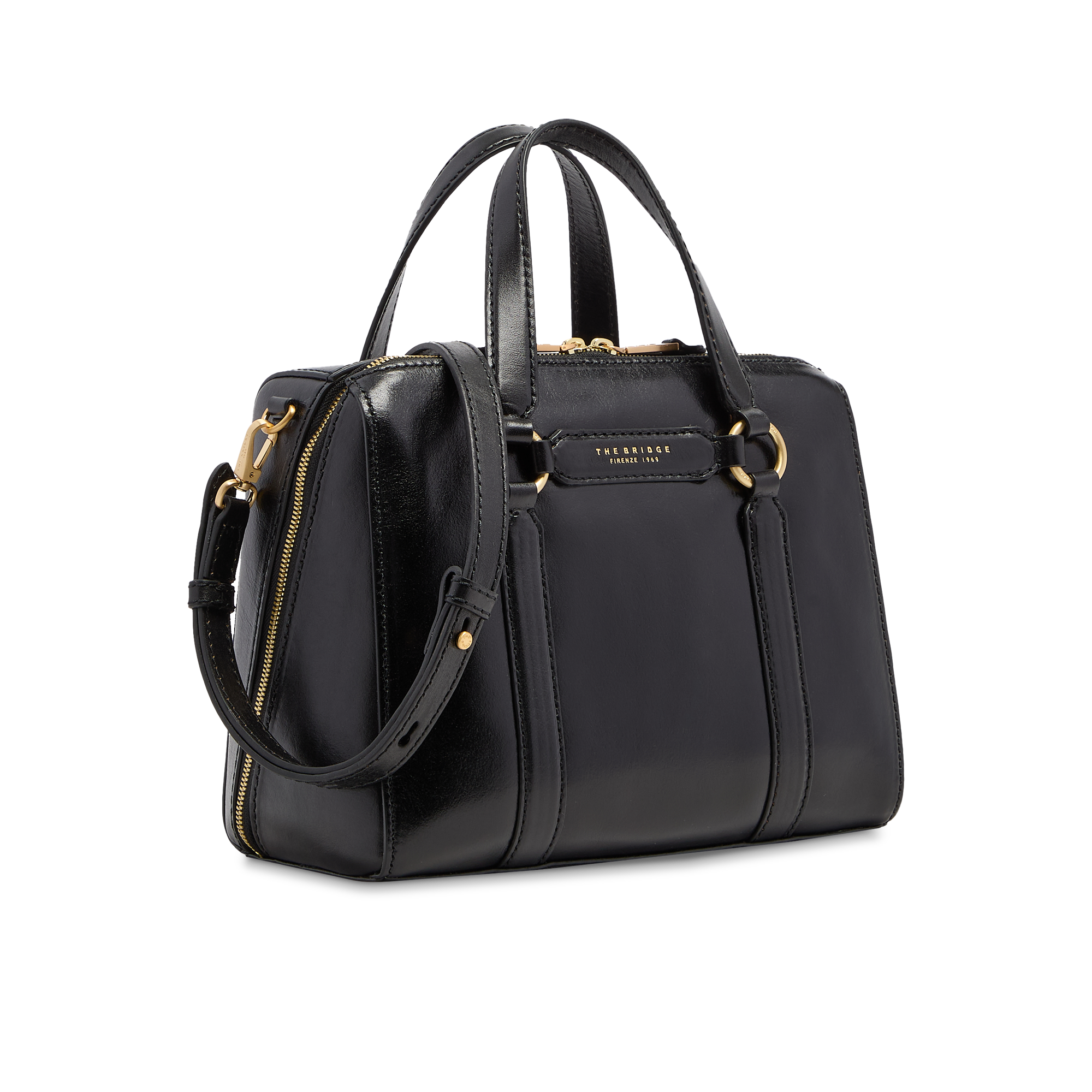 the-bridge-laura-borsa-grande-a-mano-in-pelle-con-tracolla-nero-oro image 2