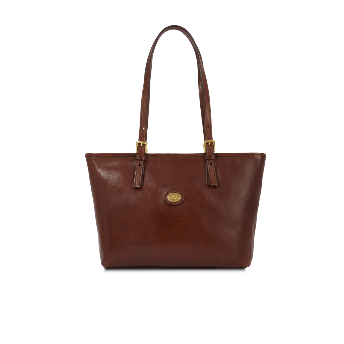 the-bridge-borsa-shopper-donna-in-pelle-marrone-oro-con-zip image 1