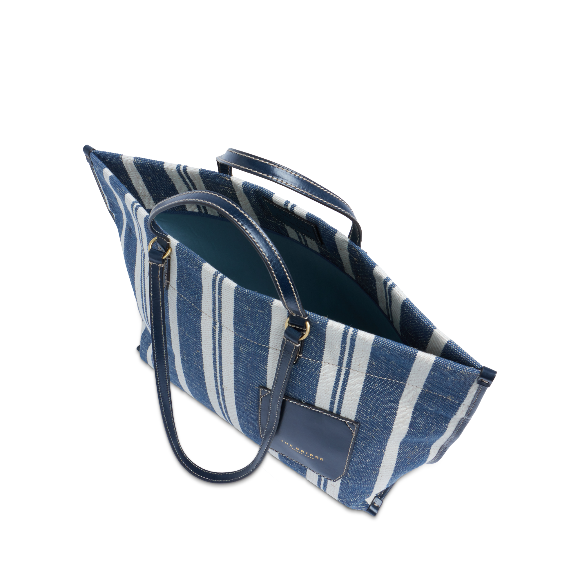 the-bridge-luna-ss26-shopper-in-pelle-e-tessuto-blu-naturale-oro image 4