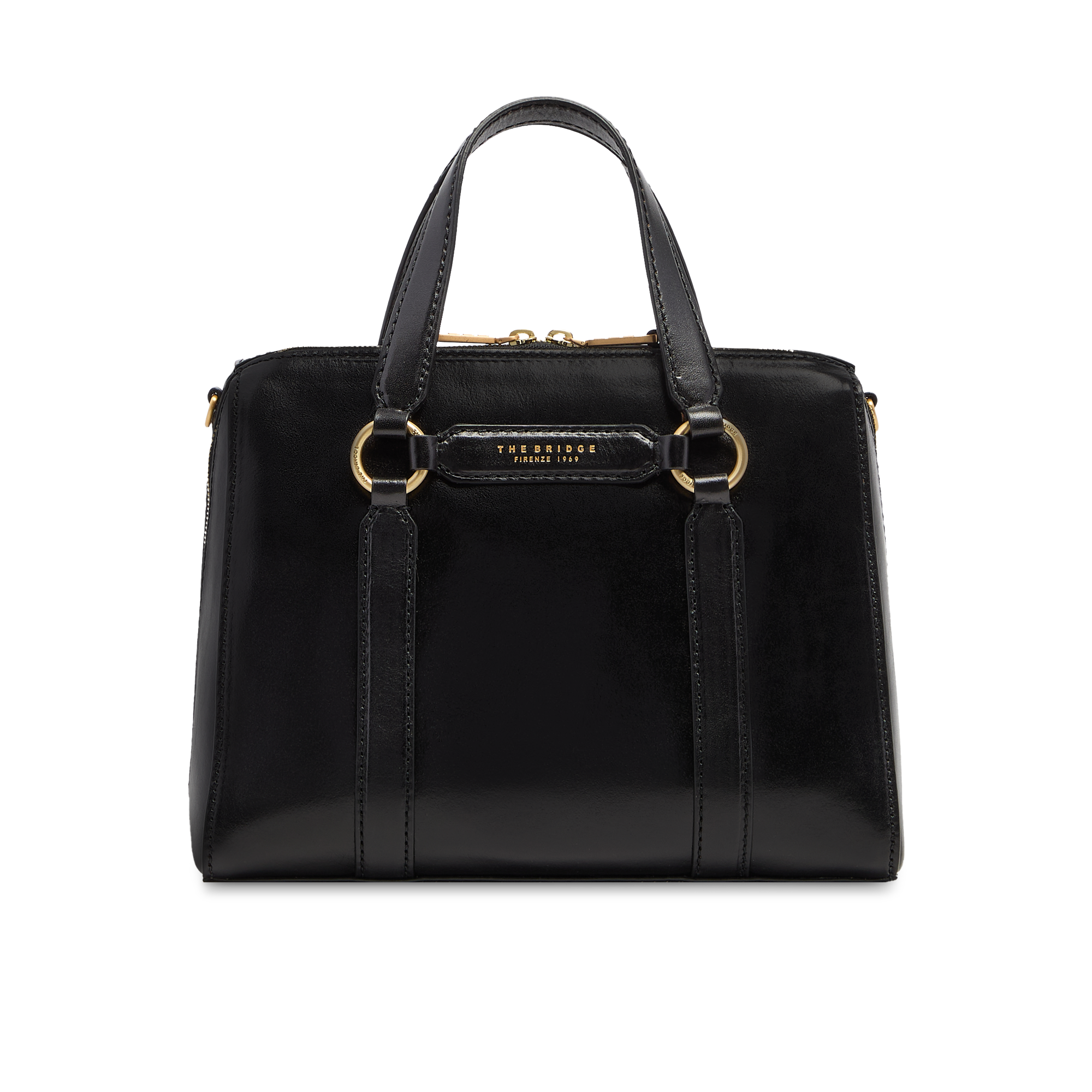 the-bridge-laura-borsa-grande-a-mano-in-pelle-con-tracolla-nero-oro image 1